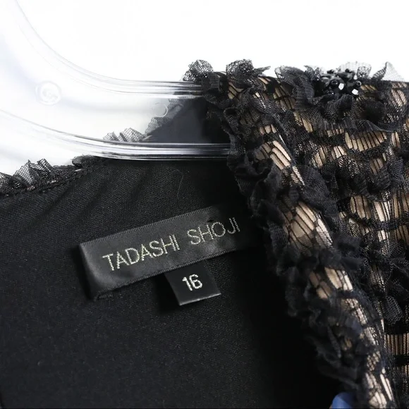 Tadashi Shoji evening dress black gown upscale chic maxi long event gala lace 16 - Picture 3 of 8